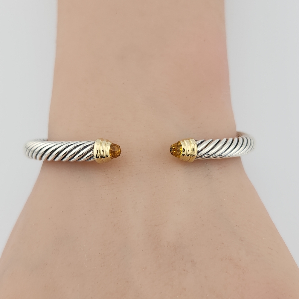 David Yurman 5mm Sterling Silver & 14k Gold Cable Bracelet With Citrine - Picture 4 of 4
